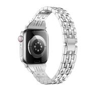 MoKo Correa Metálica Compatibles con Apple Watch SE3/2/1,S12/11/10/9/8/7/6 | Correa Metálica Fina Elegante, con Diamantes Imitación, para 38/40/41/42mm, para Hombres Mujers, Plata