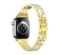 MoKo Correa Metálica Compatibles con Apple Watch SE3/2/1,S12/11/10/9/8/7/6 | Correa Metálica Fina Elegante, con Diamantes Imitación, para 38/40/41/42mm, para Hombres Mujers, Oro