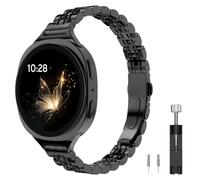 MoKo Correa Metálica Fina Compatible con Samsung Galaxy Watch 8 40mm 44mm/8 Classic 46mm, Correa de Recambio Delgada de Acero Inoxidable para Mujer, Negro