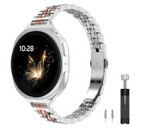 MoKo Correa Metálica Fina Compatible con Samsung Galaxy Watch 8 40mm 44mm/8 Classic 46mm, Correa de Recambio Delgada de Acero Inoxidable para Mujer, Plata/Oro Rosa