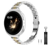 MoKo Correa Metálica Fina Compatible con Samsung Galaxy Watch 8 40mm 44mm/8 Classic 46mm, Correa de Recambio Delgada de Acero Inoxidable para Mujer, Plata/Dorado
