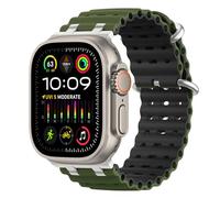 MoKo Correa Ocean Compatible con Apple Watch Ultra 3/2/1 49 mm, S11/S10 46 mm, 9/8/7 45 mm, SE3/SE2/SE/6/5/4 44 mm, 3/2/1 42 mm, Correa Deportiva de Silicona Transpirable,Plt/Ejército Verde&Negro