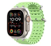 MoKo Correa Ocean Compatible con Apple Watch Ultra 3/2/1 49 mm, S11/S10 46 mm, 9/8/7 45 mm, SE3/SE2/SE/6/5/4 44 mm, 3/2/1 42 mm, Correa Deportiva de Silicona Transpirable, Plata/Verde Neón