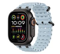 MoKo Correa Ocean Compatible con Apple Watch Ultra 3/2/1 49 mm, S11/S10 46 mm, 9/8/7 45 mm, SE3/SE2/SE/6/5/4 44 mm, 3/2/1 42 mm, Correa Deportiva de Silicona Transpirable, Negro/Azul Hielo