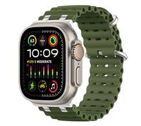 MoKo Correa Ocean Compatible con Apple Watch Ultra 3/2/1 49 mm, S11/S10 46 mm, 9/8/7 45 mm, SE3/SE2/SE/6/5/4 44 mm, 3/2/1 42 mm, Correa Deportiva de Silicona Transpirable, Plata/Verde Militar