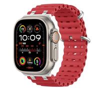 MoKo Correa Ocean Compatible con Apple Watch Ultra 3/2/1 49 mm, S11/S10 46 mm, 9/8/7 45 mm, SE3/SE2/SE/6/5/4 44 mm, 3/2/1 42 mm, Correa Deportiva de Silicona Transpirable, Plata/Rojo