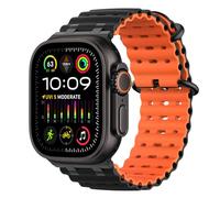 MoKo Correa Ocean Compatible con Apple Watch Ultra 3/2/1 49 mm, S11/S10 46 mm, 9/8/7 45 mm, SE3/SE2/SE/6/5/4 44 mm, 3/2/1 42 mm, Correa Deportiva de Silicona Transpirable, Negro/Negro&Naranja
