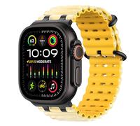 MoKo Correa Ocean Compatible con Apple Watch Ultra 3/2/1 49 mm, S11/S10 46 mm, 9/8/7 45 mm, SE3/SE2/SE/6/5/4 44 mm, 3/2/1 42 mm, Correa Deportiva de Silicona Transpirable, Negro/Amarillo&Translúcido