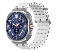 MoKo Correa Ocean Mejorada Compatible con Samsung Galaxy Watch Ultra 47mm (2025/2024), Pulsera Deportiva de Silicona Transpirable con Conector Metálico para Hombre Mujer, Titanio/Blanco