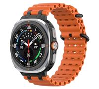 MoKo Correa Ocean Mejorada Compatible con Samsung Galaxy Watch Ultra 47mm (2025/2024), Pulsera Deportiva de Silicona Transpirable con Conector Metálico para Hombre Mujer, Negro/Naranja