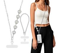 MoKo - Correa para Teléfono Móvil, Ajustable para Cuello y Muñeca, con Empalme de Perlas, Plata Brillante