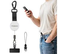 MoKo Correa Retráctil para Teléfono Móvil, Llavero Antirrobo Extensible con Gancho Metálico Bloqueable y Pestaña Giratoria 360° Metal, Cordón para Móvil Ideal Senderismo, Escalada, Pesca, Blanco&Negro