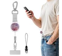 MoKo Correa Retráctil para Teléfono Móvil, Llavero Antirrobo Extensible con Gancho Metálico Bloqueable y Pestaña Giratoria 360° Metal, Cordón para Móvil Ideal Senderismo, Escalada, Blanco&Rosa Nublado