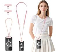 MoKo Correa Universal Cruzada para Teléfono, Lanyard Antirrobo Ajustable & Correa de Muñeca con 2× Pestañas Metálicas para iPhone 17 y la mayoría de smartphones, Rosa & Oro Rosa