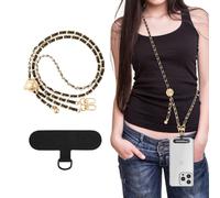 MoKo Correa Universal para Teléfono, Cadena Metálica de Seguridad Antirrobo Desmontable, Lanyard de Cuello Ajustable para Mujeres con Parches para iPhone y la mayoría de Smartphones, Oro y Negro