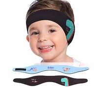 MoKo Diadema de Natación Impermeable, 2PZS Banda Cabeza Ajustable Antideslizante Protección Orejas Cabello Fijación de Tapones Lindo para Piscina Playa Niños 3 a 9 Años, Talla M, Negro + Azul