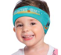 MoKo Diadema de Natación Impermeable, Banda Cabeza Ajustable Antideslizante Protección Orejas Cabello Fijación de Tapones Patrón Animal para Piscina Playa,Talla M, Azul Claro Pirata & Barco
