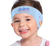 MoKo Diadema de Natación Impermeable, Banda Cabeza Ajustable Antideslizante Protección Orejas Cabello Fijación de Tapones Patrón Animal Lindo para Piscina Playa Niños 3 a 9 Años,Talla M - Tiburón Azul
