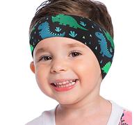 MoKo Diadema de Natación Impermeable,Banda Cabeza Ajustable Antideslizante Protección Orejas Cabello Fijación de Tapones Patrón Animal para Piscina Playa Niños 3 a 9 Años,M-Dinosaurio Rinoceronte Azul