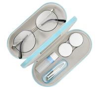 MoKo Estuche de Gafas de Doble Cara, 2 en 1 Caja Portátil de Lente de Contacto, Funda de Anteojos de PU Impermeable Ideal para Almacenar Gafas del Sol, Gafas, Lentes de Contacto, Azul Claro