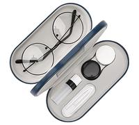 MoKo Estuche de Gafas de Doble Cara, 2 en 1 Caja Portátil de Lente de Contacto, Funda de Anteojos de PU Impermeable Ideal para Almacenar Gafas del Sol, Gafas, Lentes de Contacto, Azul