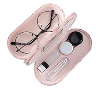 MoKo Estuche de Gafas de Doble Cara, 2 en 1 Caja Portátil de Lente de Contacto, Funda de Anteojos de PU Impermeable Ideal para Almacenar Gafas del Sol, Gafas, Lentes de Contacto, Flores Rosas