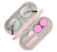 MoKo Estuche de Gafas de Doble Cara, 2 en 1 Caja Portátil de Lente de Contacto, Funda de Anteojos de PU Impermeable Ideal para Almacenar Gafas del Sol, Gafas, Lentes de Contacto, Rosa