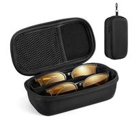 MoKo Estuche Doble para Gafas con Separador Ajustable, Carcasa Rígida, Cierre de Bloqueo y Bolsillo de Malla. Organizador Portátil para Gafas de Lectura y Sol, Negro
