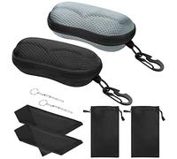 MoKo Estuche para Gafas de Sol Semirrígido, [2 PZS] EAV Caja de Anteojos Universal con Cierre de Cremallera, Organizador de Gafas con Mosquetón Destornillador para Escuela Oficina Viaje, Negro + Gris