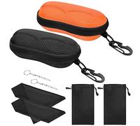 MoKo Estuche para Gafas de Sol Semirrígido, [2 PZS] EVA Caja de Anteojos Universal con Cierre de Cremallera, Organizador de Gafas con Mosquetón Destornillador para Escuela Oficina Viaje, Negro/Naranja