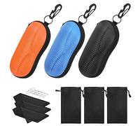 MoKo Estuche para Gafas de Sol Semirrígido,3PCS EVA Caja de Anteojos Universal con Cierre de Cremallera, Organizador de Gafas con Mosquetón Destornillador para Escuela Oficina Viaje,Negro+Azul+Naranja
