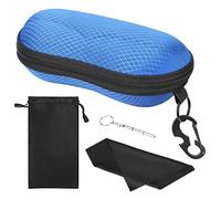 MoKo Estuche para Gafas de Sol Semirrígido, EVA Caja de Anteojos Universal con Cierre de Cremallera, Organizador de Gafas con Mosquetón Destornillador para Escuela Oficina Viaje, Azul