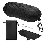 MoKo Estuche para Gafas de Sol Semirrígido, EVA Caja de Anteojos Universal con Cierre de Cremallera, Organizador de Gafas con Mosquetón Destornillador para Escuela Oficina Viaje, Negro
