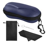 MoKo Estuche para Gafas de Sol Semirrígido, EVA Caja de Anteojos Universal con Cierre de Cremallera, Organizador de Gafas con Mosquetón Destornillador para Escuela Oficina Viaje, Índigo