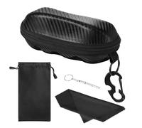 MoKo Estuche para Gafas de Sol Semirrígido, PU Caja de Anteojos Universal con Cierre de Cremallera, Organizador de Gafas con Mosquetón & Mini Destornillador para Escuela Oficina Viaje, Negro