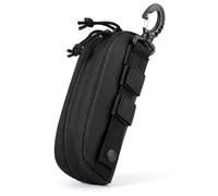MoKo Estuche para Gafas MOLLE Táctico, Funda de Gafas de Sol de Tela Oxford Impermeable Bolsa de Gafas Portátil Antichoque con Cremallera y Mosquetón para Senderismo Actividad al Aire Libre, Negro