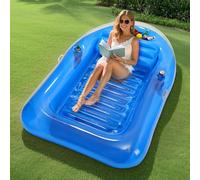 MoKo Flotador Inflable Piscina con Forma de Barco, 200 x 125 cm Colchoneta Hinchable Piscina para Adultos con Barra de Hielo y Portavasos, Hamaca Flotante Piscina con Almohada Verano Fiesta, Azul