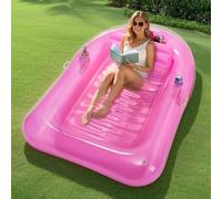MoKo Flotador Inflable Piscina con Forma de Barco, 200 x 125 cm Colchoneta Hinchable Piscina para Adultos con Barra de Hielo y Portavasos, Hamaca Flotante Piscina con Almohada Verano Fiesta, Rosa