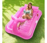 MoKo Flotador Inflable Piscina de Cola de Pez, 182 x 120 cm Colchoneta Hinchable Piscina para Adultos con Porta Bebidas Integrado y Almohada, Hamaca Flotante Piscina Verano Fiesta, Rosa