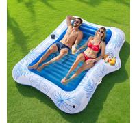 MoKo Flotador Inflable Piscina Grande, 215x148cm Colchoneta Hinchable Piscina para Adultos con Porta Bebidas Integrado y Barra de Hielo, Hamaca Flotante Piscina Verano Fiesta, Hoja Azul