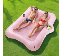 MoKo Flotador Inflable Piscina Grande, 215x148cm Colchoneta Hinchable Piscina para Adultos con Porta Bebidas Integrado y Barra de Hielo, Hamaca Flotante Piscina Verano Fiesta, Hoja Rosa