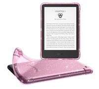 MoKo Funda Compatible con 6" All-New Kindle (11th Generation-2024/2022 Release), Cubierta Ultra Delgada Estuche Carcasa TPU Transparente Flexible Trasera de Goma Esmerilada, Flores Rosa Purpurina