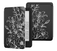 MoKo Funda Compatible con 6" Kindle (11ª Generación 2024/2022), Carcasa Ligera Cubierta con Auto Activación/Reposo para Kindle 2024 11ª Generación e-Reader, Flor de líneas en Blanco y Negro