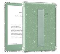 MoKo Funda Compatible con 6" Kindle(11ª Generación, Modelo de 2024/2022), Carcasa Delgada Transparente Lentejuelas con Correa de Mano Cubierta TPU Ligera Borde de Parachoques, Brillo/Maguey Verde