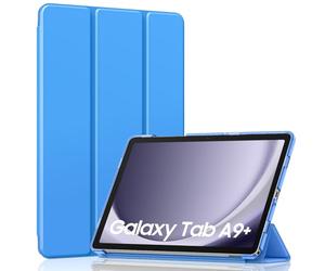 MoKo Funda Compatible con Galaxy Tab A9+ / A9 Plus 11" 2023 (SM-X210/X216/X218), Cubierta de Tablata Plegable Inteligente Trasera Translúcida Súper Delgado con Función de Soporte Protectora, Ola Azul