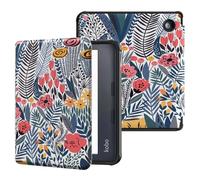 MoKo Funda Compatible con Kobo Libra Colour 7" 2024, Carcasa Delgada y Ligera de TPU con Auto Reposo/Activación Cubierta Inteligente Protectora para Kobo Libra Colour 2024, Flor de Hoja Azul