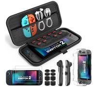 MoKo Funda Compatible con Nintendo Switch 2 (2025), 14 en 1 Switch 2 Accesorios Kit con Funda, Funda para PC y Carcasa de TPU JoyCon, 2x Protector de Pantalla y 8x Protectores de Pulgar,Negro
