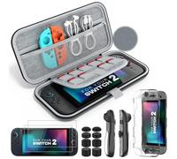 MoKo Funda Compatible con Nintendo Switch 2 (2025), 14 en 1 Switch 2 Accesorios Kit con Funda, Funda para PC y Carcasa de TPU JoyCon, 2x Protector de Pantalla y 8x Protectores de Pulgar, Gris