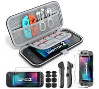 MoKo Funda Compatible con Nintendo Switch 2 (2025), 14 en 1 Switch 2 Accesorios Kit con Funda, Funda para PC y Carcasa de TPU JoyCon, 2x Protector de Pantalla y 8x Protectores de Pulgar, Gris