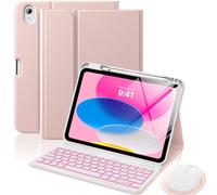 MoKo Funda con Teclado para iPad 11.ª Generación (A16) 11" 2025, iPad 10.ª Generación 10.9" 2022 con Ratón - Teclado Bluetooth Retroiluminado de 7 Colores, Portalápices Incorporado, Oro Rosa